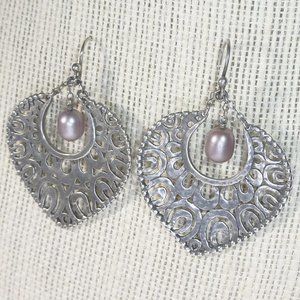 Silpada W1813 Gray Pearl Sterling Silver Heart Earrings .925 Filigree
